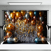 Aperturee - Glitter Sequin Gold Balloons Birthday Photo Backdrop